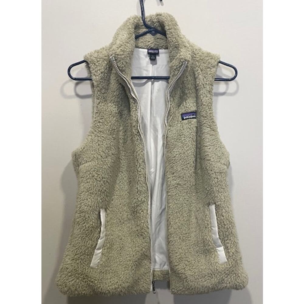 Patagonia Deep Pile Fleece Vest Full Zip Oatmeal & White Women's Sz Med